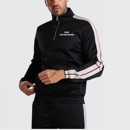 Men Hoodie Tracksuit Black With White Stripes